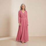 Vestido Maxi Sophisticado em Rosa Pálido - Vestido Formal de Manga Longa Clássico