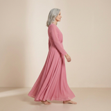 Vestido Maxi Sophisticado em Rosa Pálido - Vestido Formal de Manga Longa Clássico