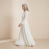 Vestido Maxi de Manga Longa em Marfim Puro - Elegante Vestido de Noiva e Formal com Decote Cruzado