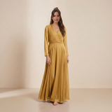 Vestido Maxi Radiante Mostarda Dourada - Elegante Vestido Formal de Manga Longa