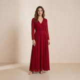 Vestido Maxi de Manga Longa em Borgonha Profundo - Vestido Formal Sofisticado com Frente Envolvente