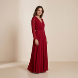 Vestido Maxi de Manga Longa em Borgonha Profundo - Vestido Formal Sofisticado com Frente Envolvente