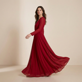 Vestido Maxi de Manga Longa em Borgonha Profundo - Vestido Formal Sofisticado com Frente Envolvente