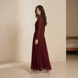Elegante Maxi Chiffon Vinho Vermelho - Vestido de Noite Sofisticado com Mangas Longas