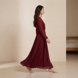 Elegante Maxi Chiffon Vinho Vermelho - Vestido de Noite Sofisticado com Mangas Longas