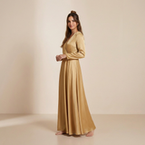 Vestido Maxi Radiante Mostarda Dourada - Elegante Vestido Formal de Manga Longa