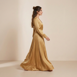 Vestido Maxi Radiante Mostarda Dourada - Elegante Vestido Formal de Manga Longa