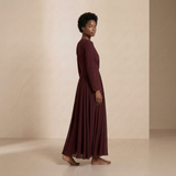 Vestido Maxi de Manga Longa em Bordô da Meia-Noite - Vestido de Noite Elegante com Decote Envolvente