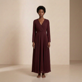 Vestido Maxi de Manga Longa em Bordô da Meia-Noite - Vestido de Noite Elegante com Decote Envolvente
